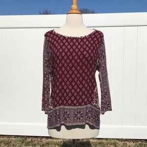 Lucky 🍀 Brand Burg Off White 3/4 Ragland Sleeve Floral Shirt Split Back Size L